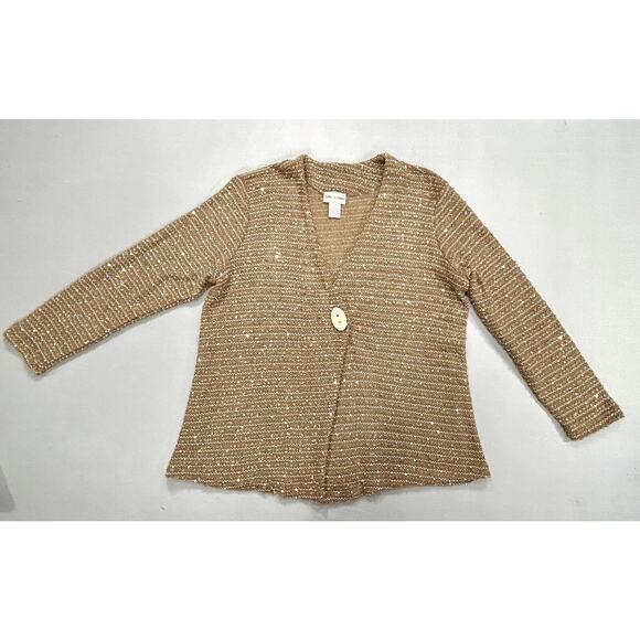 Toffee Apple Cardigan Women’s Large Brown Boho Knit Preppy Stripe Sequin Sweater - Picture 4 of 13